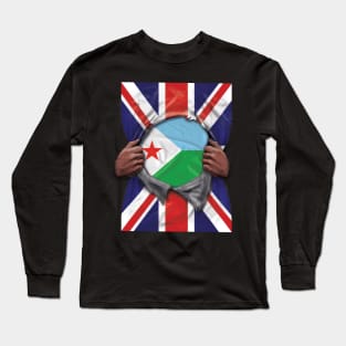 Djibouti Flag Great Britain Flag Ripped - Gift for Djiboutian From Djibouti Long Sleeve T-Shirt